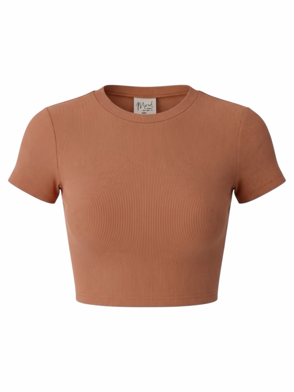 Mood Women’s Medium Salmon Pink Ribbed Fitted Crop Top Short Sleeve Baby Tee
